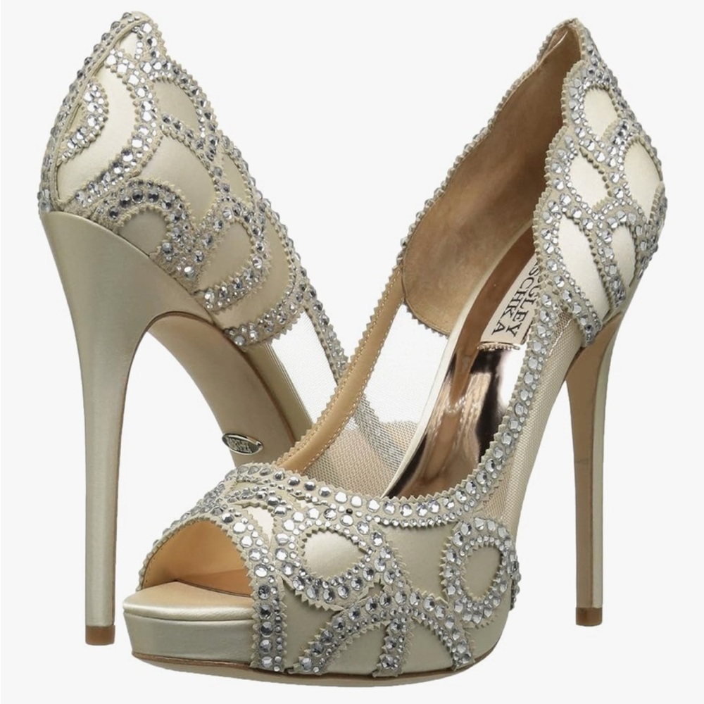 Badgley Mischka Embellished Cream Heels